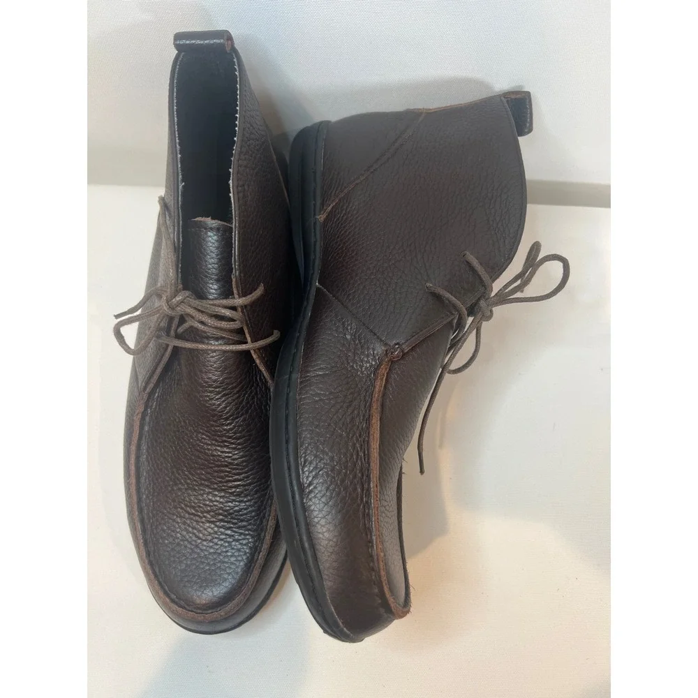 Lands End Chukka Boots Mens Brown Size 10 Pebble Leather Lace Up Business Casual
